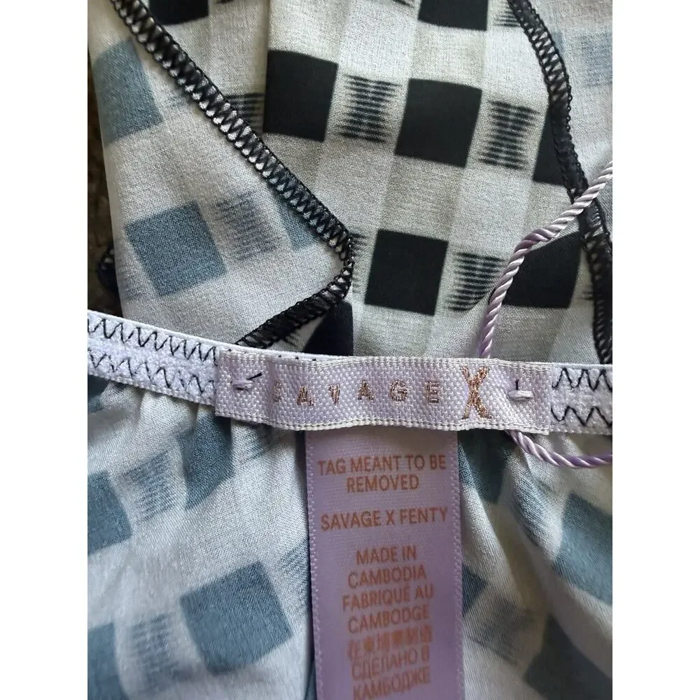 Savage X Fenty Gingham Ruffle Panty Size Medium NWT Black White Rihanna